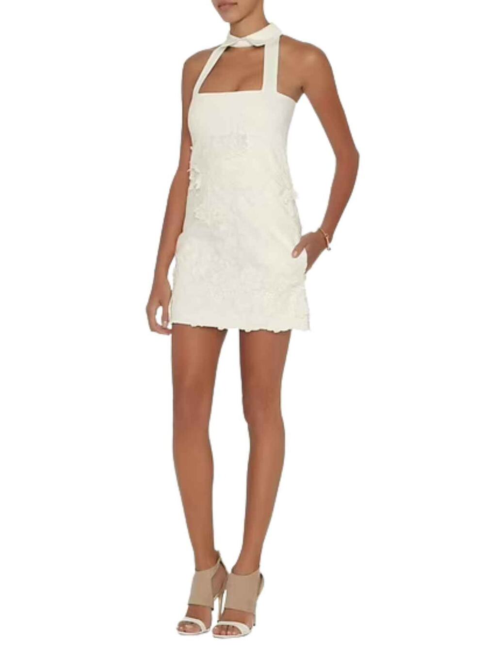 Alexis Bruna Ivory Floral Lace Halter Collared Mini Dress Women's Size Large